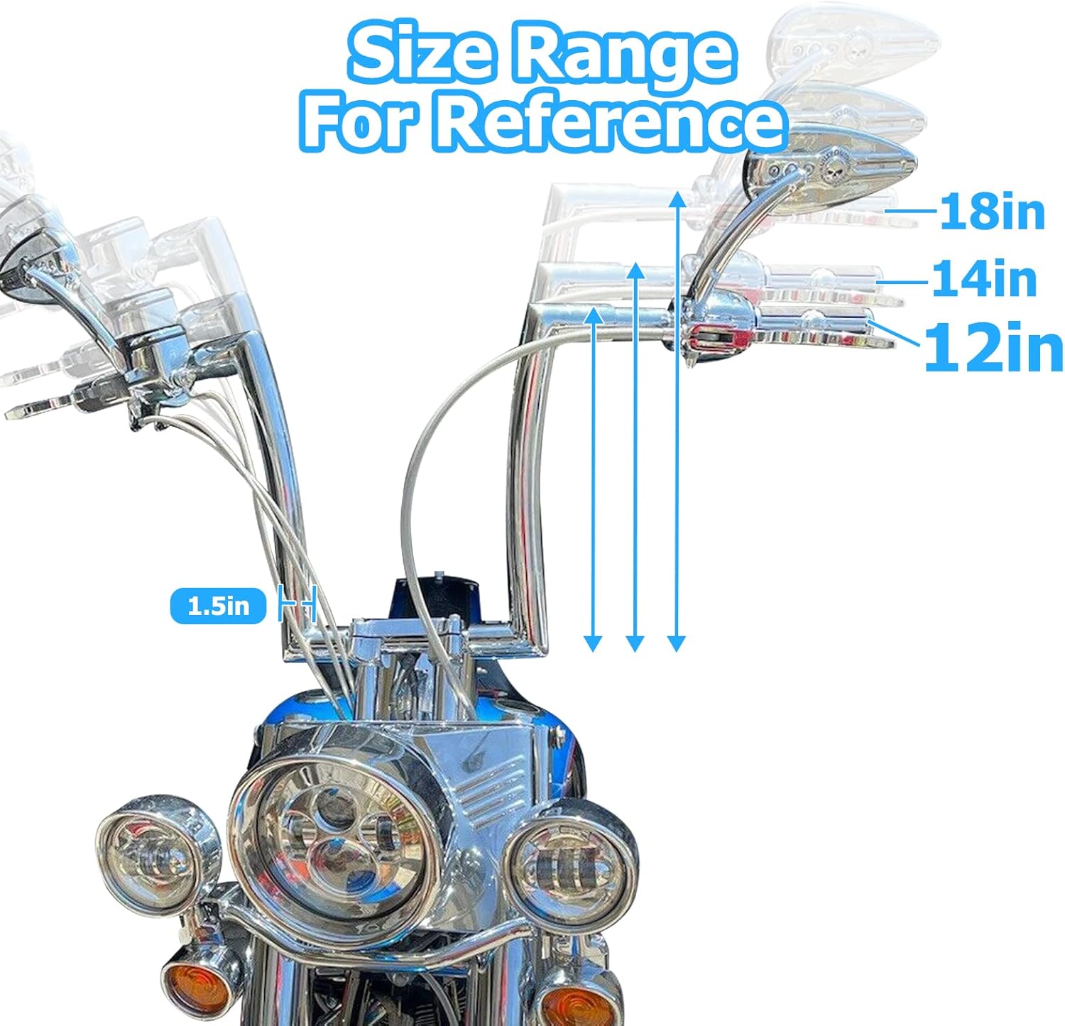 Wsays 12 Rise Ape Hanger Handlebar 1.5 inch Fat Bar Chrome Compatible with Harley Sportster XL 883 1200 Dyna Softail and Road King 1994-2022 and Road Glide 1998-2013 Models